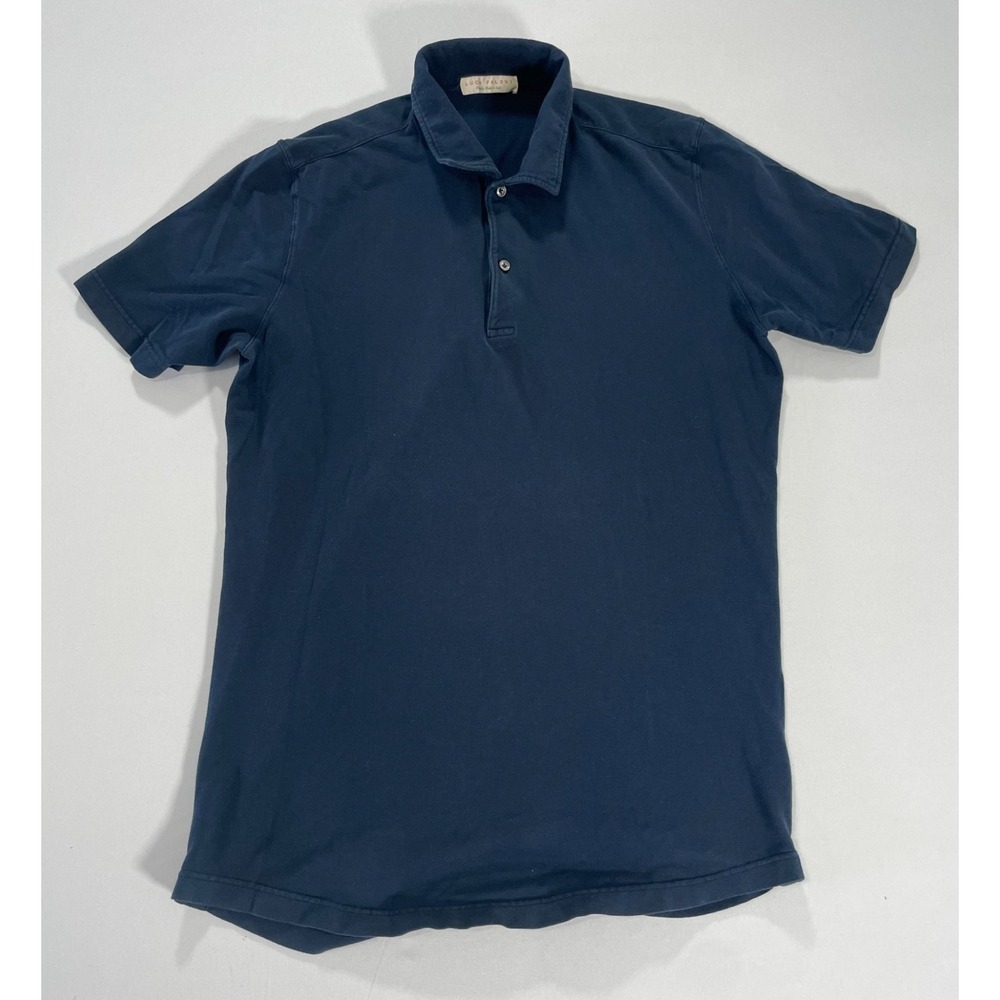 Luca Faloni Polo Shirt Mens L Blue Pique 100% Cotton Short Sleeve Italy Luxury